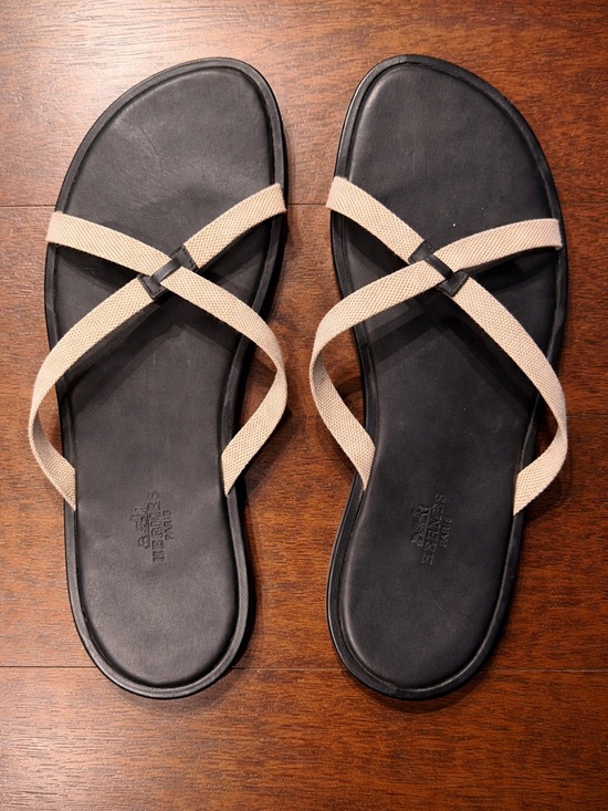 Hermes Other - Hermès Paris Leather Sandals Black & Beige Strappy Slides 42.5 Italy